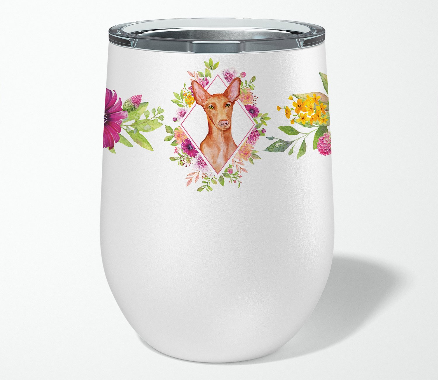 Pharaoh Hound Pink Flowers Stainless Steel 12 oz Stemless Wine Glass CK4168TBL12 by Caroline's Treasures