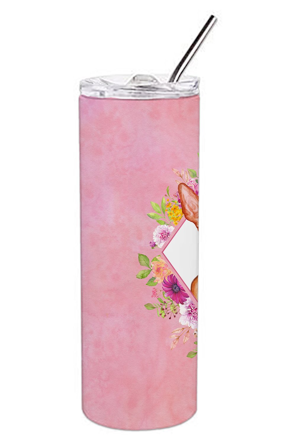 Caroline's Treasures Pharaoh Hound Pink Flowers Double Walled Stainless Steel 20 oz Skinny Tumbler CK4168TBL20