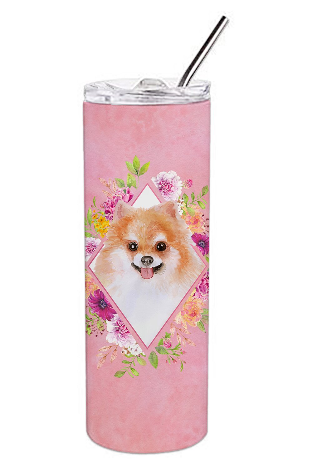 Pomeranian #1 Pink Flowers Double Walled Stainless Steel 20 oz Skinny Tumbler CK4169TBL20 by Caroline&#39;s Treasures