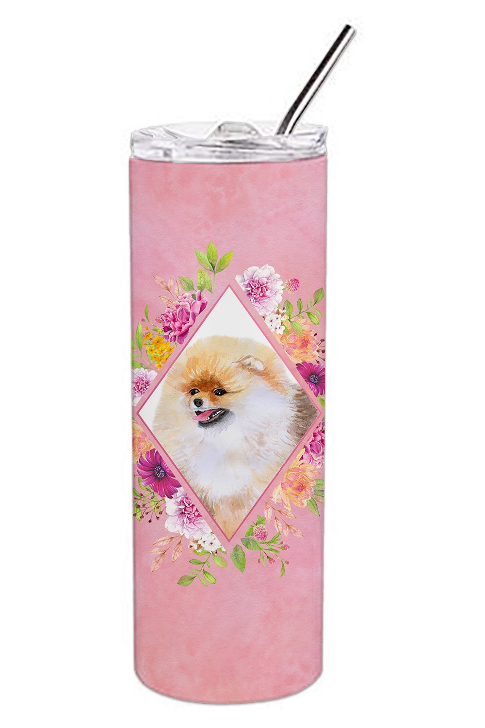 Pomeranian #2 Pink Flowers Double Walled Stainless Steel 20 oz Skinny Tumbler CK4170TBL20 by Caroline&#39;s Treasures