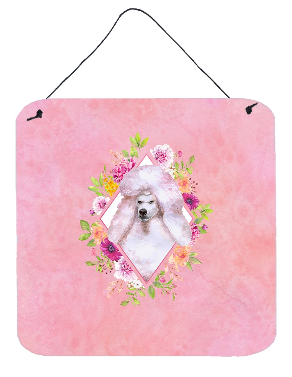 Standard White Poodle Pink Flowers Wall or Door Hanging Prints CK4171DS66 by Caroline&#39;s Treasures