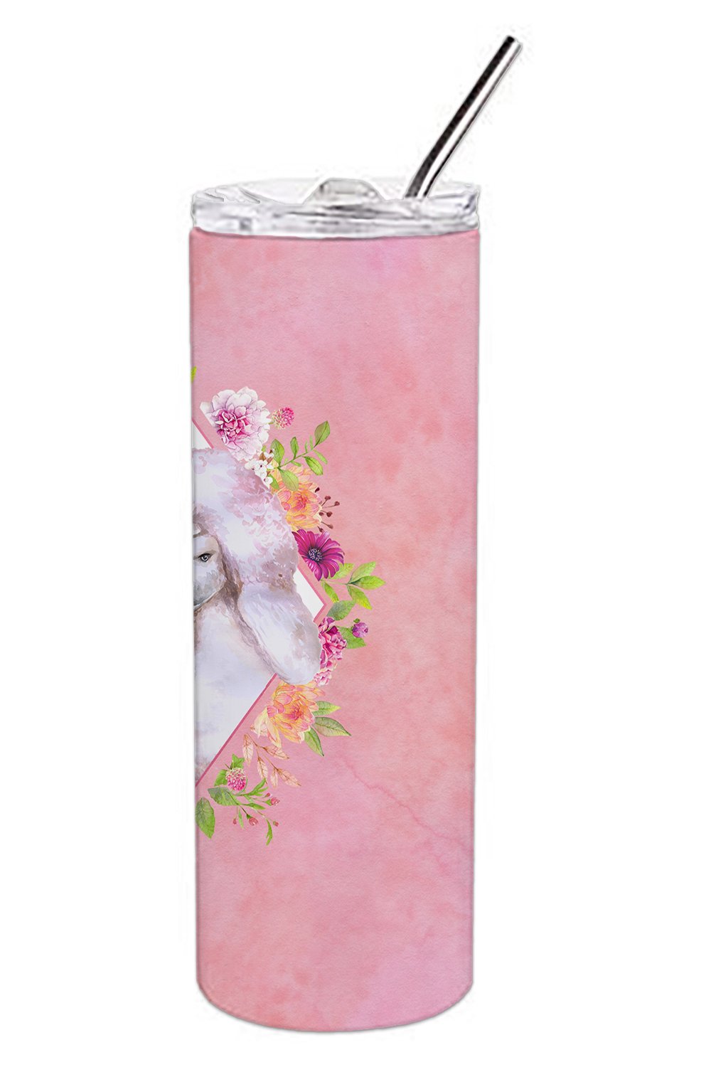 Standard White Poodle Pink Flowers Double Walled Stainless Steel 20 oz Skinny Tumbler CK4171TBL20 by Caroline's Treasures