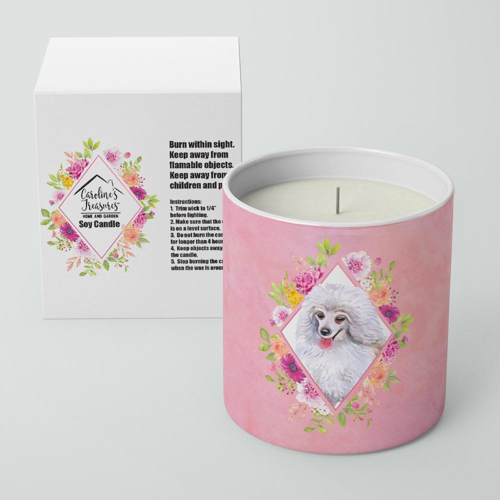 White Mini Poodle Pink Flowers 10 oz Decorative Soy Candle CK4172CDL by Caroline's Treasures