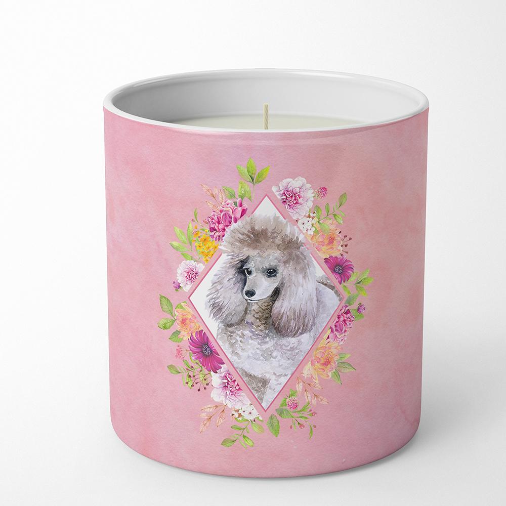 Standard Grey Poodle Pink Flowers 10 oz Decorative Soy Candle CK4173CDL by Caroline&#39;s Treasures