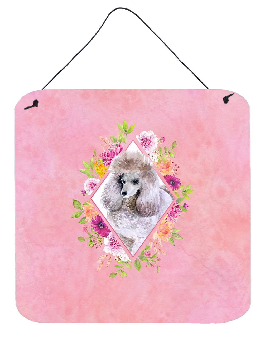 Standard Grey Poodle Pink Flowers Wall or Door Hanging Prints CK4173DS66 by Caroline&#39;s Treasures