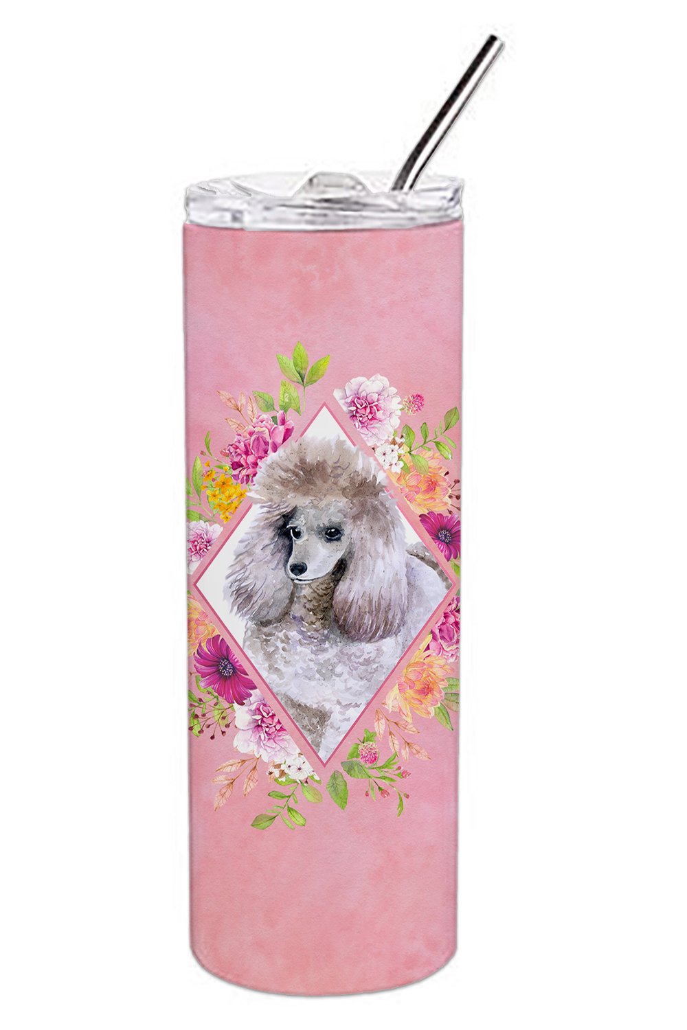 Standard Grey Poodle Pink Flowers Double Walled Stainless Steel 20 oz Skinny Tumbler CK4173TBL20 by Caroline&#39;s Treasures