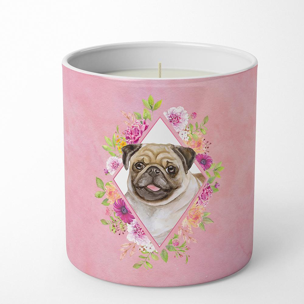 Fawn Pug Pink Flowers 10 oz Decorative Soy Candle CK4174CDL by Caroline&#39;s Treasures