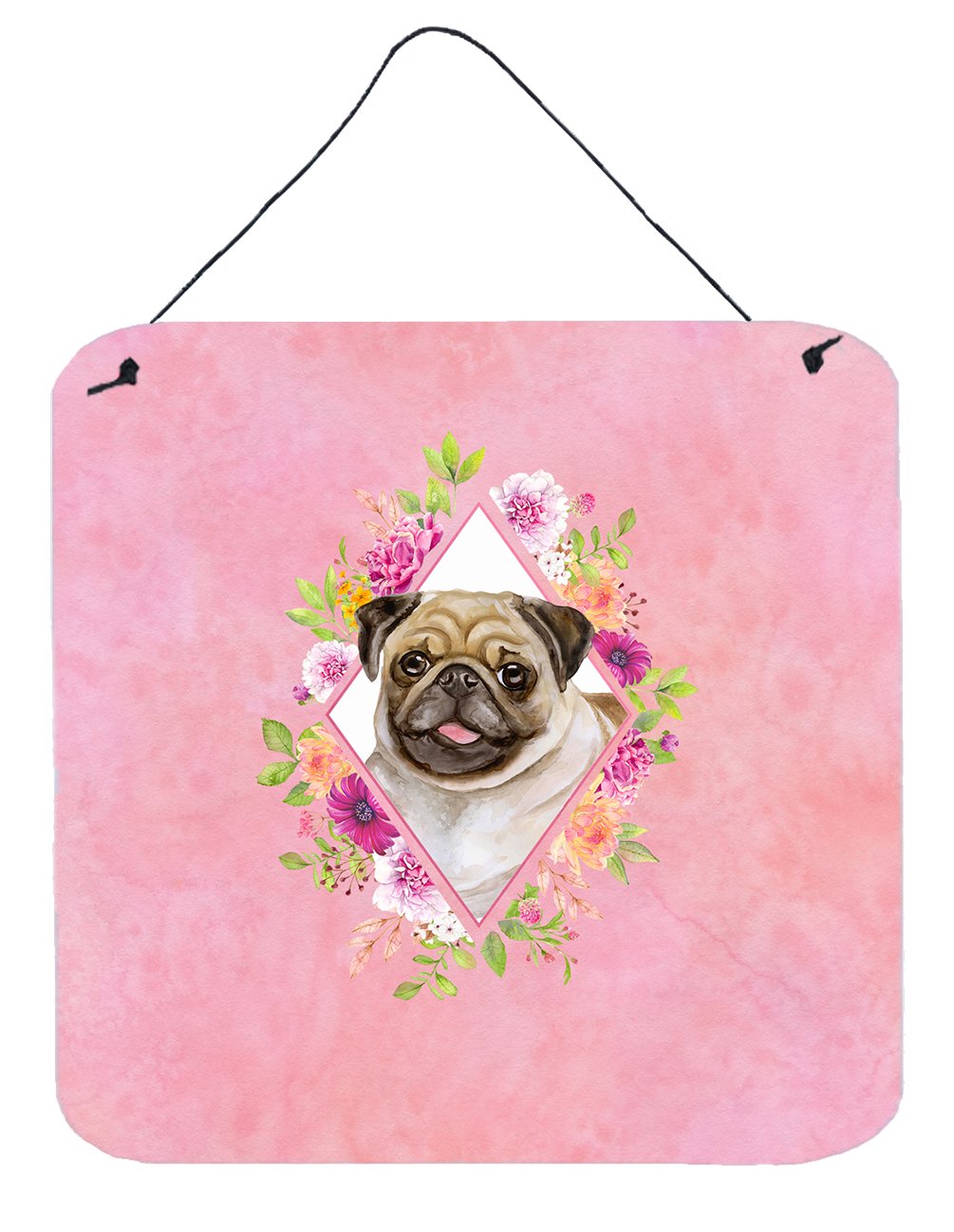 Fawn Pug Pink Flowers Wall or Door Hanging Prints CK4174DS66 by Caroline&#39;s Treasures