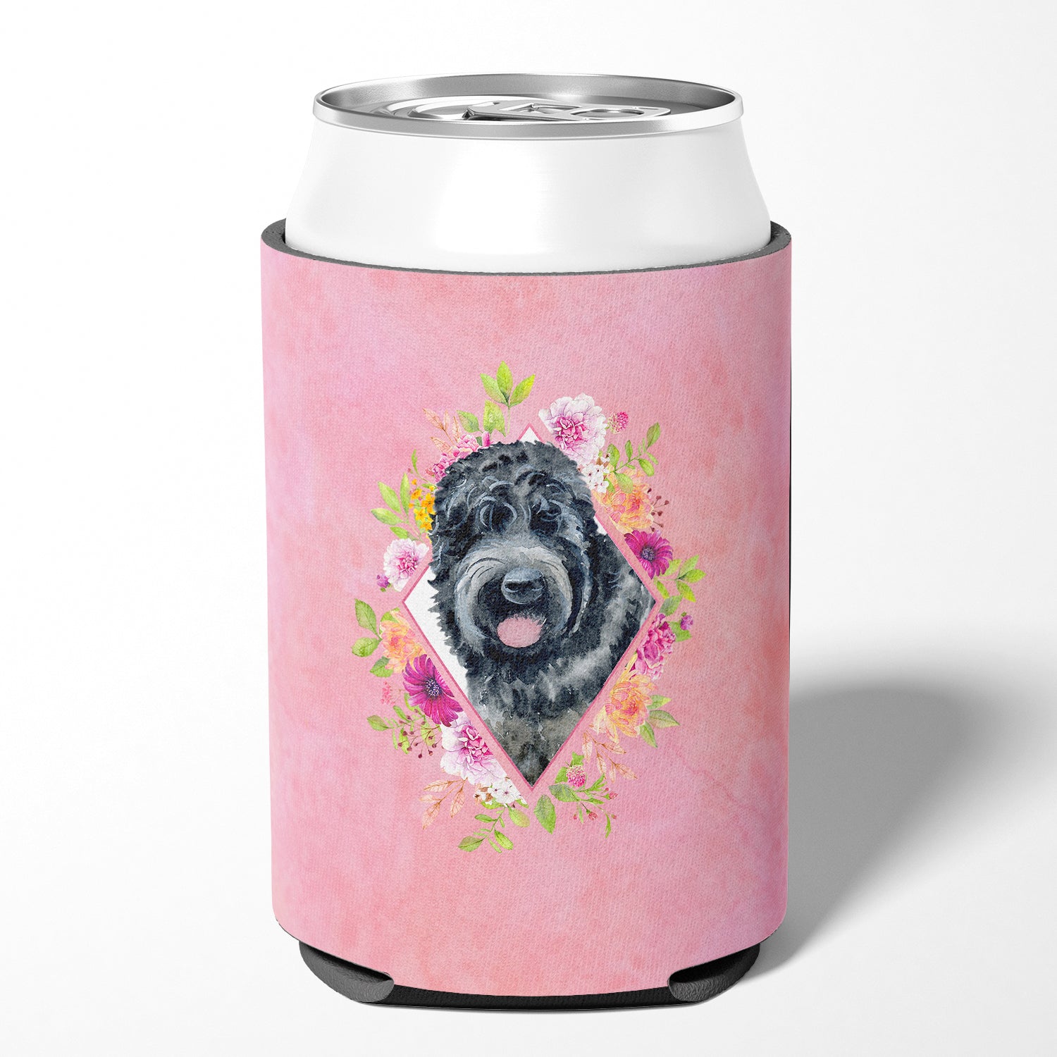 Russian Black Terrier Pink Flowers Can or Bottle Hugger CK4176CC  the-store.com.