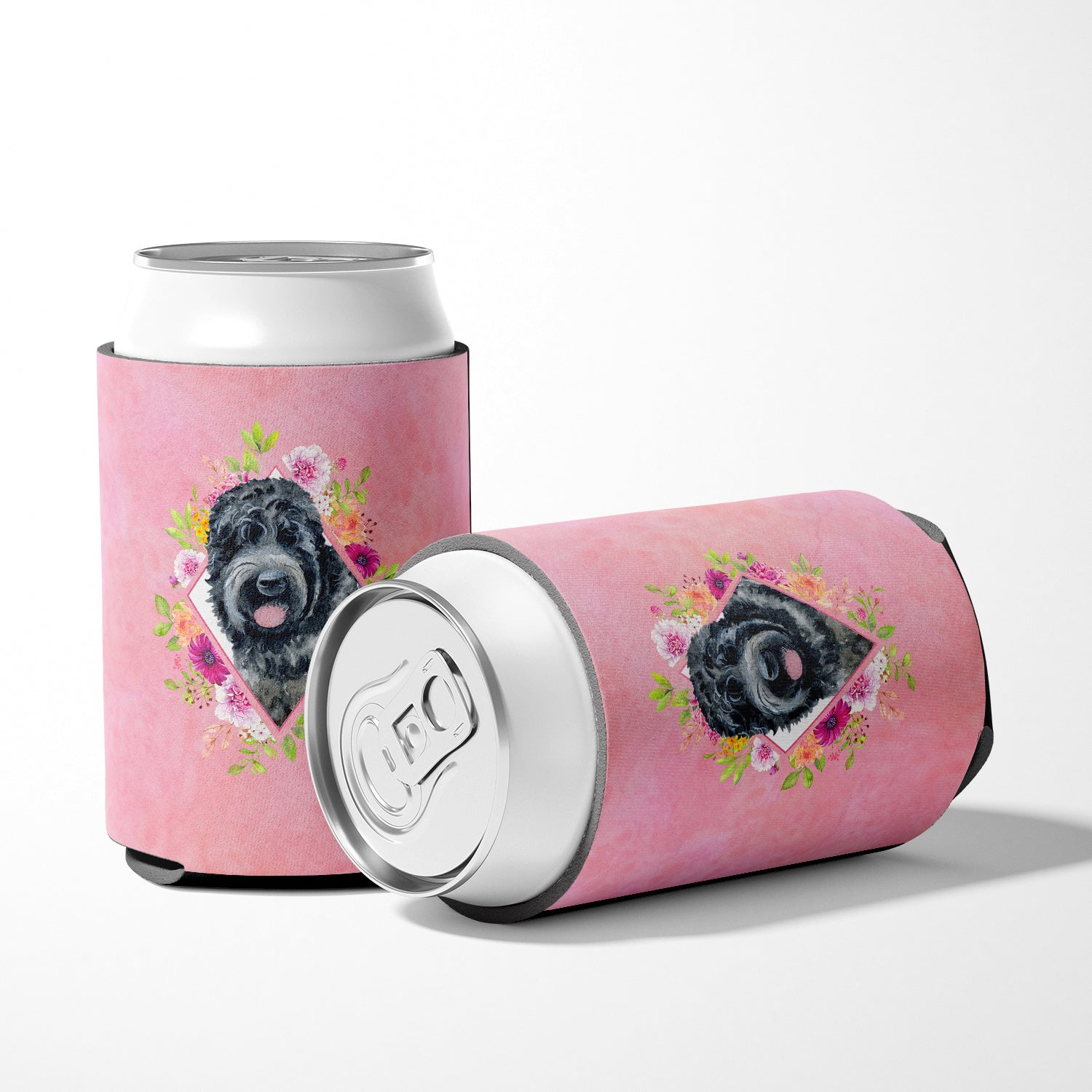 Russian Black Terrier Pink Flowers Can or Bottle Hugger CK4176CC