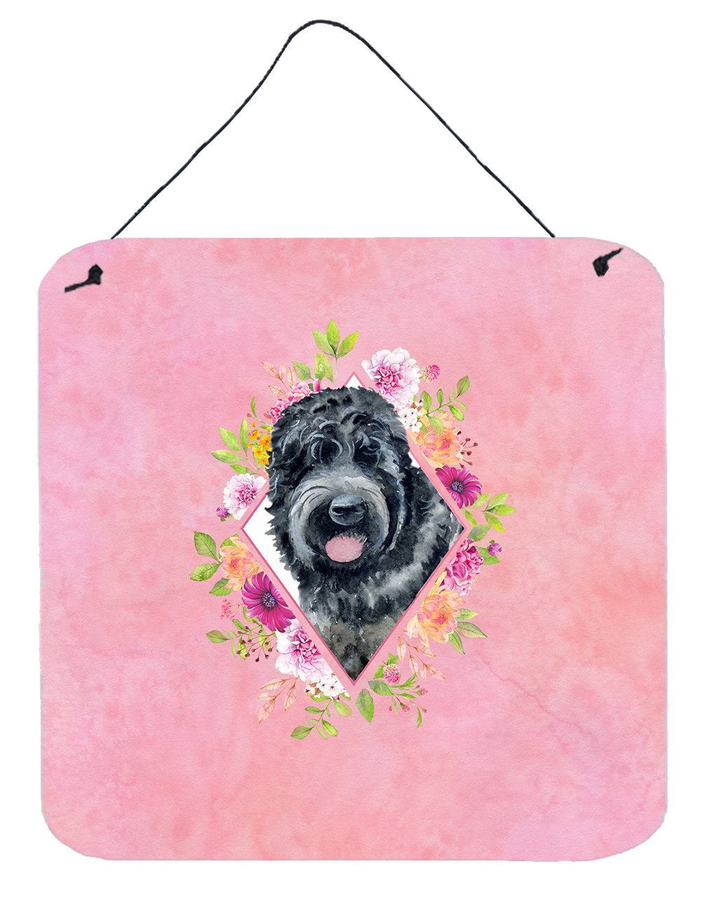 Russian Black Terrier Pink Flowers Wall or Door Hanging Prints CK4176DS66 by Caroline's Treasures