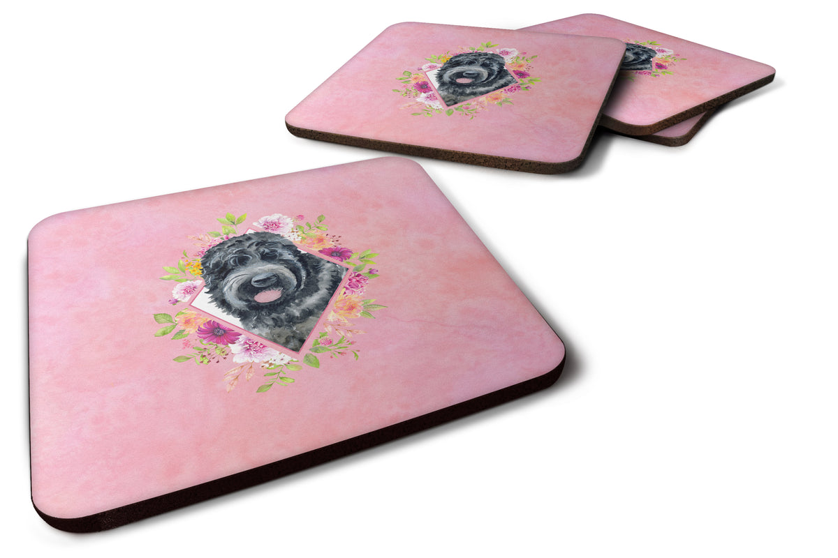 Set of 4 Russian Black Terrier Pink Flowers Foam Coasters Set of 4 CK4176FC - the-store.com
