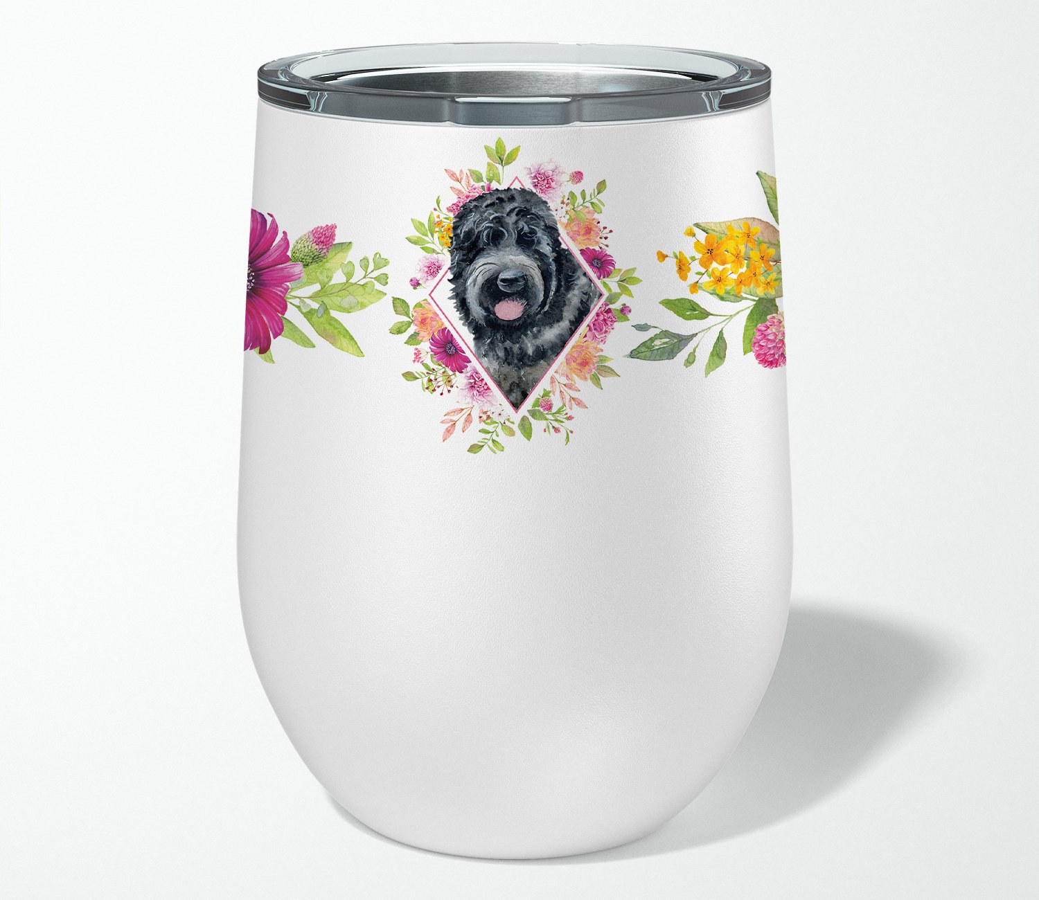 Russian Black Terrier Pink Flowers Stainless Steel 12 oz Stemless Wine Glass CK4176TBL12 by Caroline's Treasures