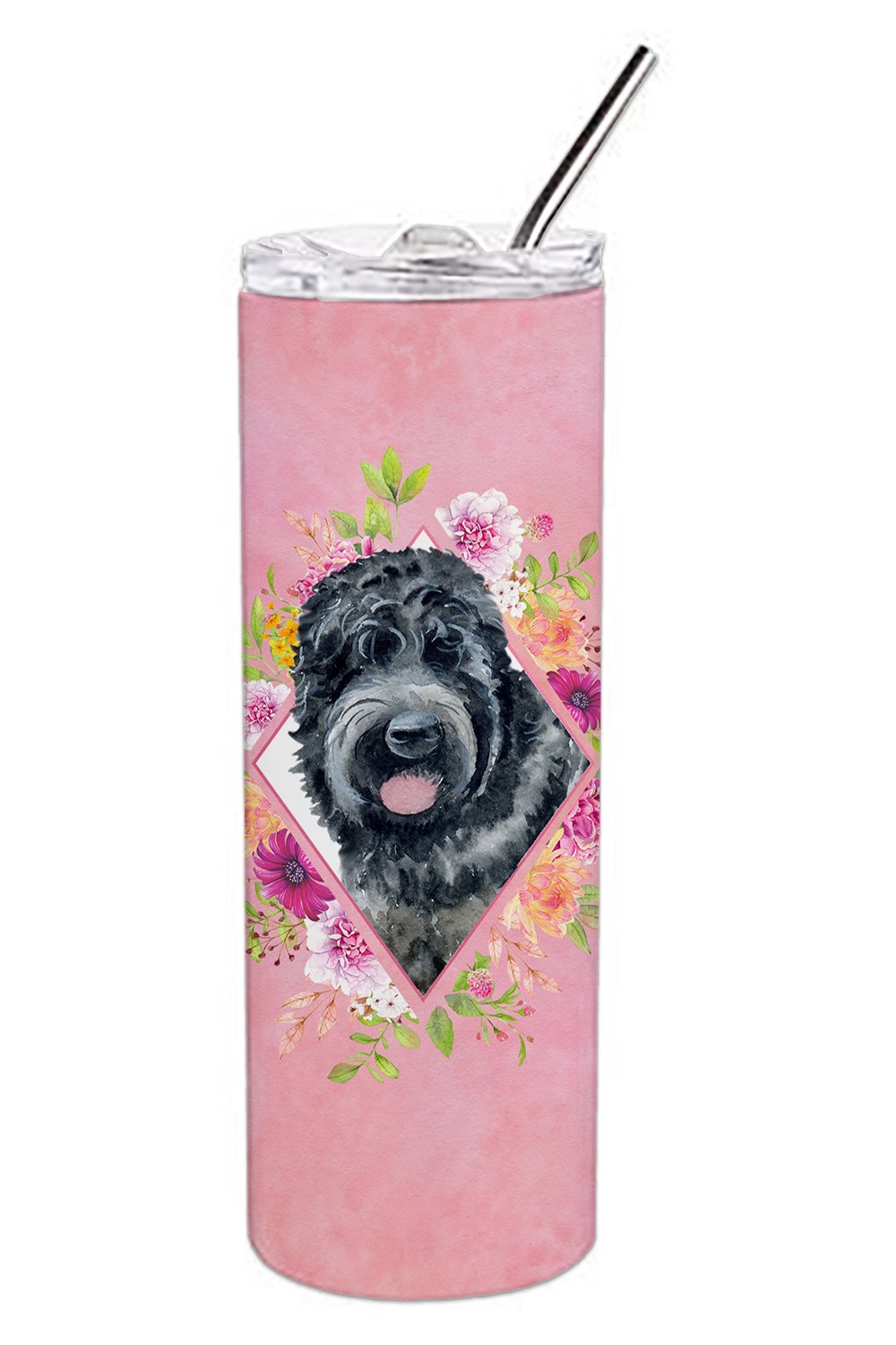 Russian Black Terrier Pink Flowers Double Walled Stainless Steel 20 oz Skinny Tumbler CK4176TBL20 by Caroline&#39;s Treasures