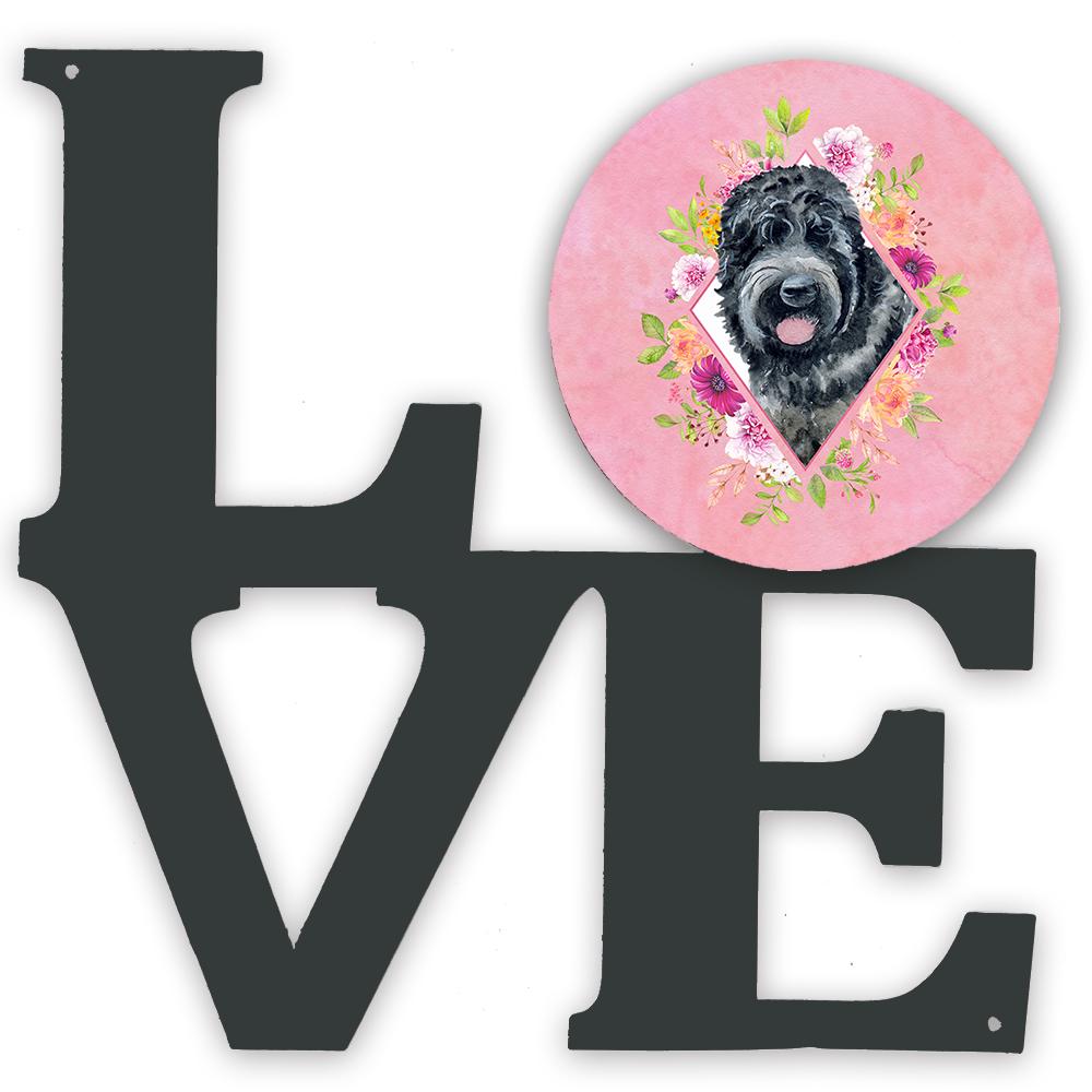 Russian Black Terrier Pink Flowers Metal Wall Artwork LOVE CK4176WALV by Caroline&#39;s Treasures