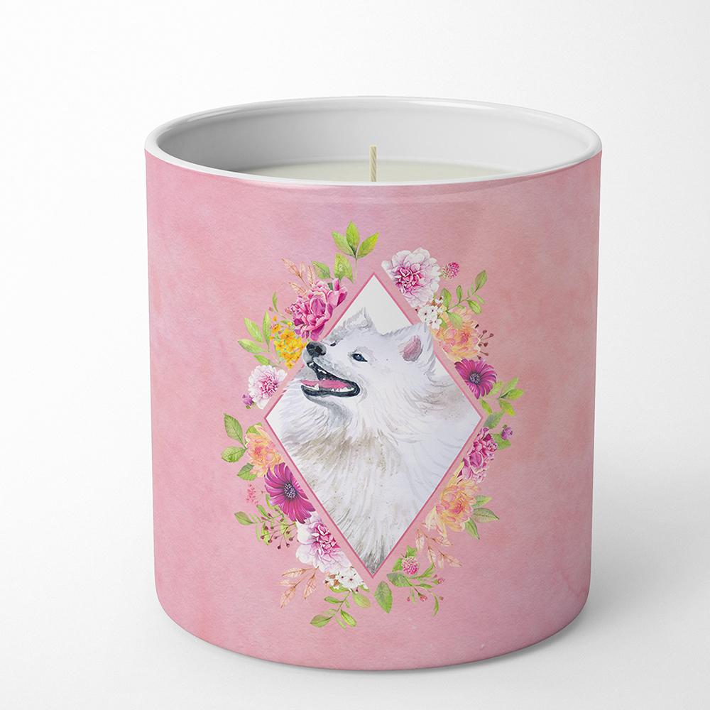 Samoyed Pink Flowers 10 oz Decorative Soy Candle CK4177CDL by Caroline&#39;s Treasures