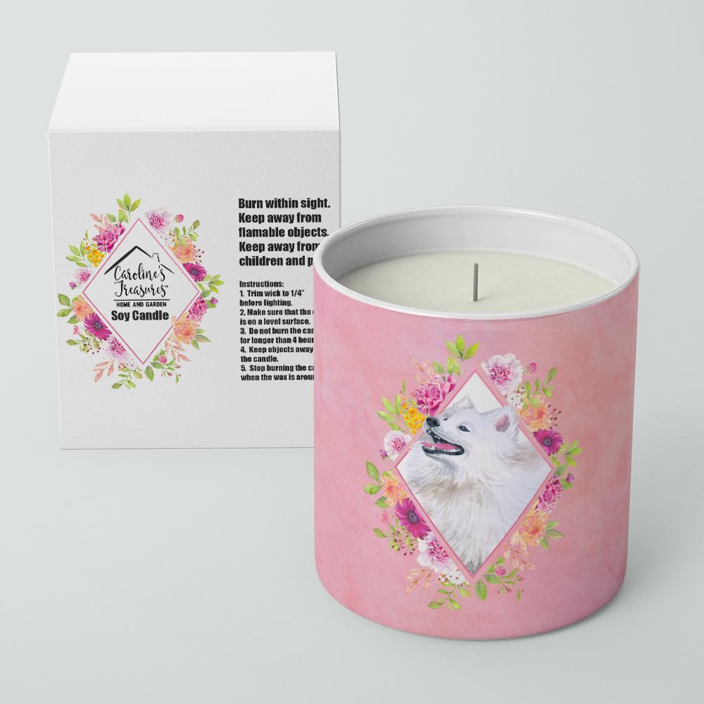 Samoyed Pink Flowers 10 oz Decorative Soy Candle CK4177CDL by Caroline's Treasures