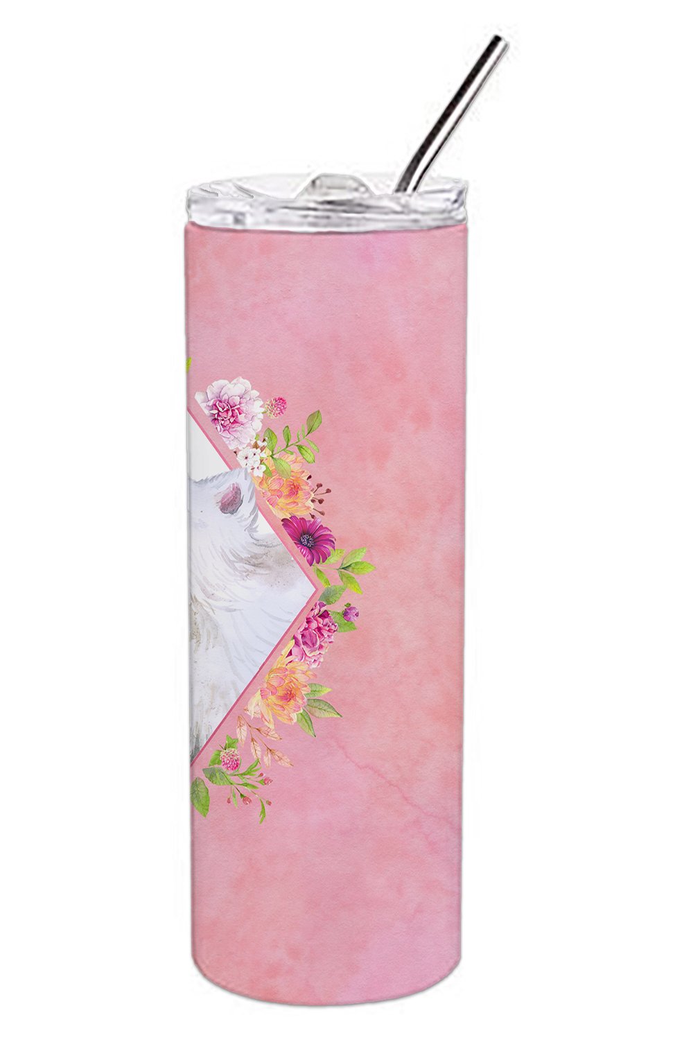 Samoyed Pink Flowers Double Walled Stainless Steel 20 oz Skinny Tumbler CK4177TBL20 by Caroline's Treasures