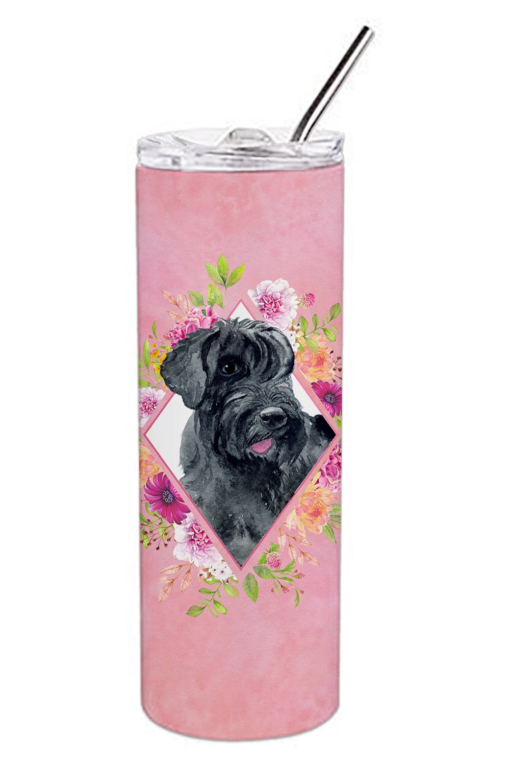 Giant Schnauzer Pink Flowers Double Walled Stainless Steel 20 oz Skinny Tumbler CK4178TBL20 by Caroline&#39;s Treasures