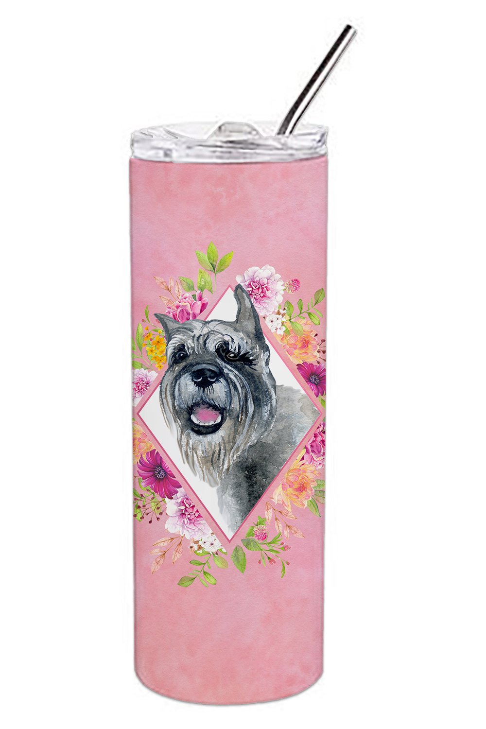 Schnauzer Pink Flowers Double Walled Stainless Steel 20 oz Skinny Tumbler CK4179TBL20 by Caroline&#39;s Treasures