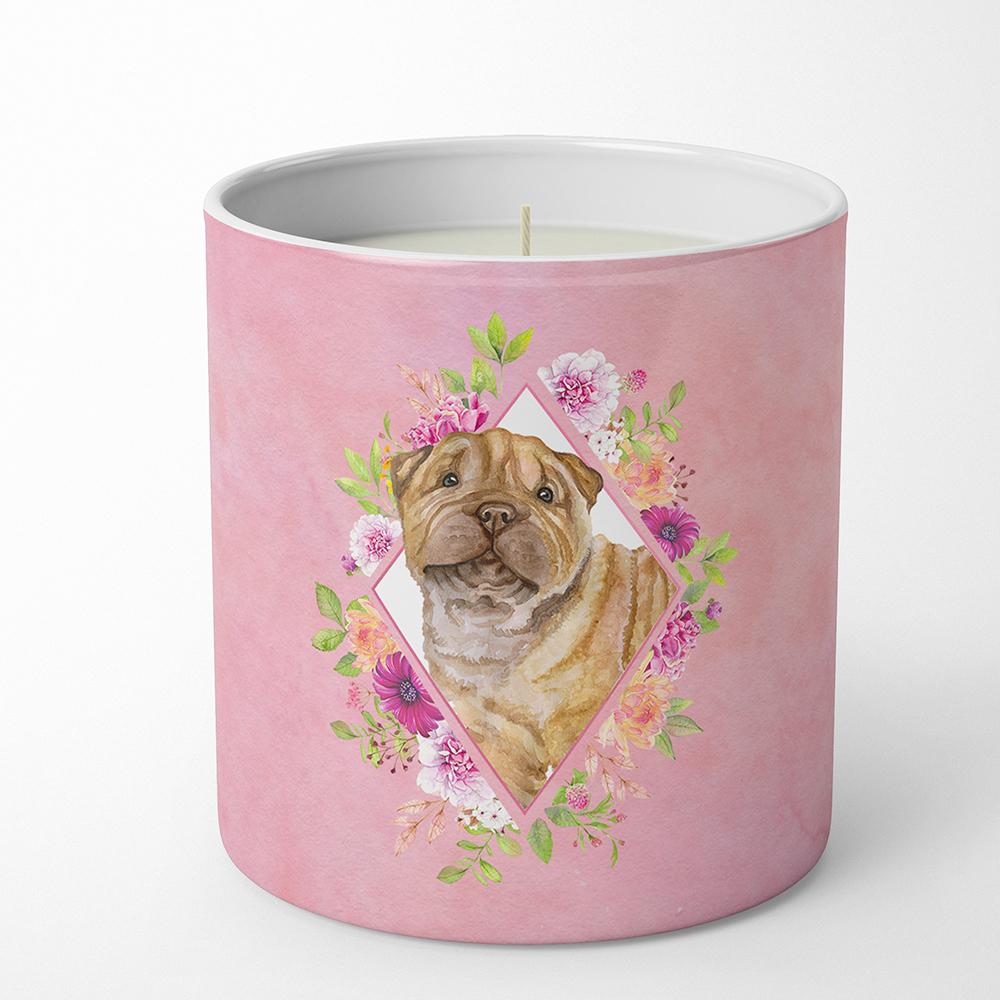 Shar Pei Pink Flowers 10 oz Decorative Soy Candle CK4181CDL by Caroline&#39;s Treasures
