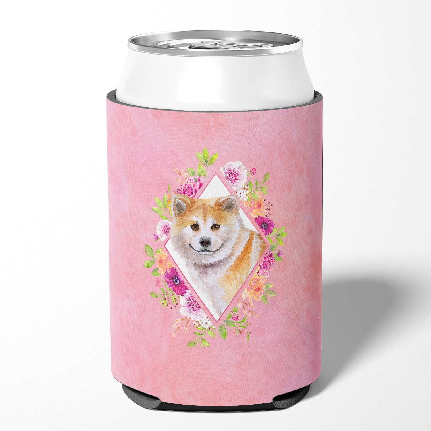 Shiba Inu Pink Flowers Can or Bottle Hugger CK4183CC  the-store.com.