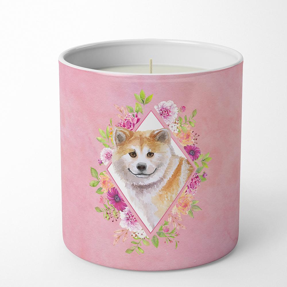 Shiba Inu Pink Flowers 10 oz Decorative Soy Candle CK4183CDL by Caroline&#39;s Treasures