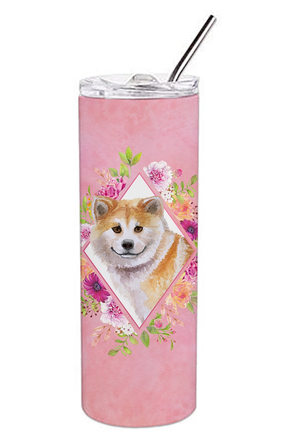Shiba Inu Pink Flowers Double Walled Stainless Steel 20 oz Skinny Tumbler CK4183TBL20 by Caroline&#39;s Treasures