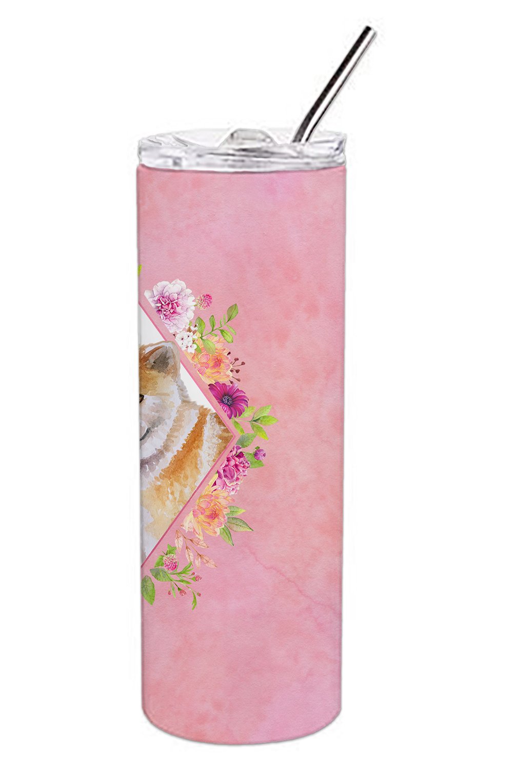 Shiba Inu Pink Flowers Double Walled Stainless Steel 20 oz Skinny Tumbler CK4183TBL20 by Caroline's Treasures