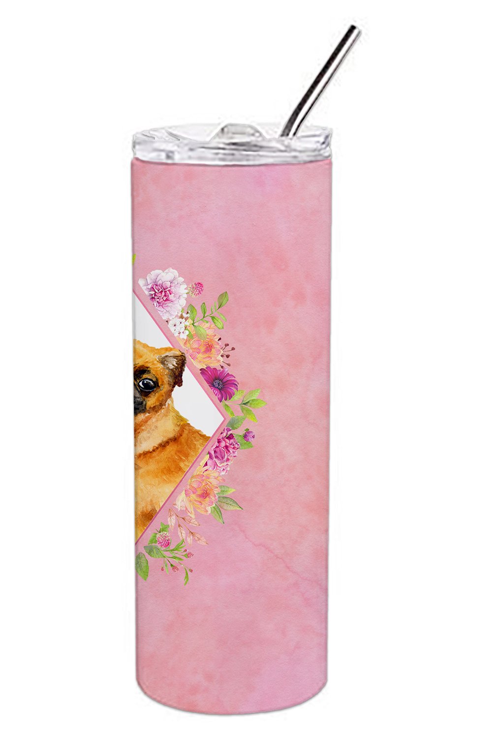 Brabant Griffon Pink Flowers Double Walled Stainless Steel 20 oz Skinny Tumbler CK4185TBL20 by Caroline's Treasures