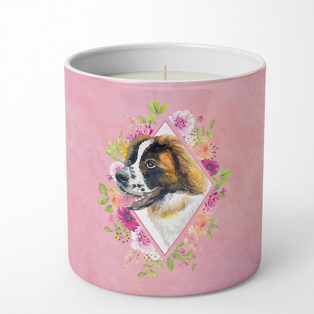 Saint Bernard #2 Pink Flowers 10 oz Decorative Soy Candle CK4187CDL by Caroline&#39;s Treasures