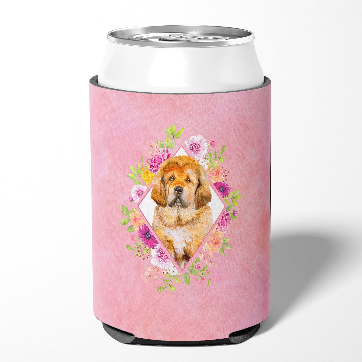 Tibetian Mastiff Puppy Pink Flowers Can or Bottle Hugger CK4189CC  the-store.com.