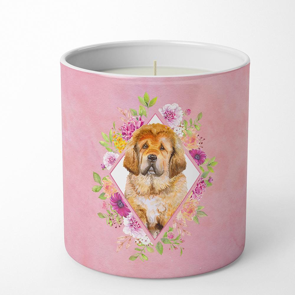 Tibetian Mastiff Puppy Pink Flowers 10 oz Decorative Soy Candle CK4189CDL by Caroline&#39;s Treasures
