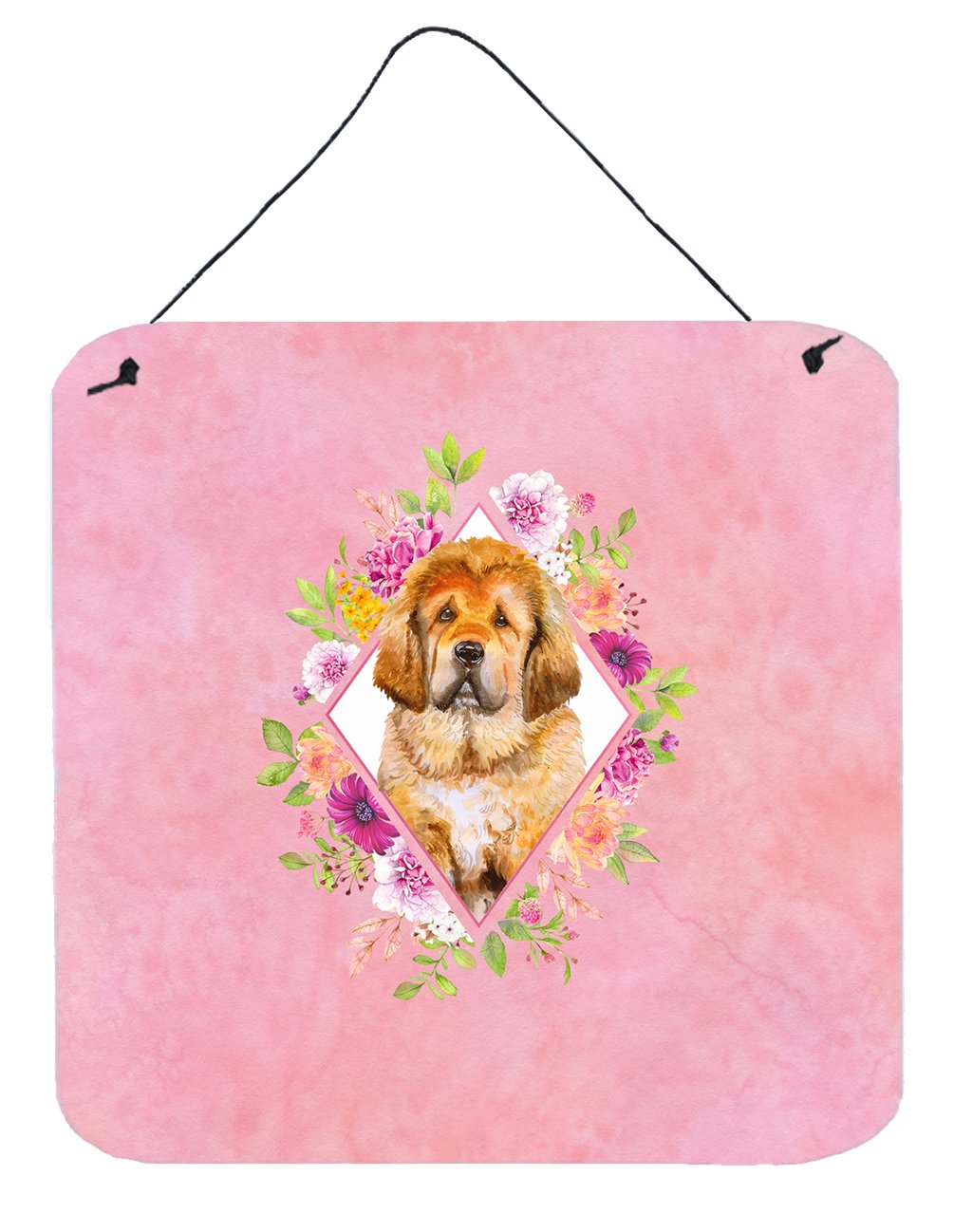 Tibetian Mastiff Puppy Pink Flowers Wall or Door Hanging Prints CK4189DS66 by Caroline&#39;s Treasures