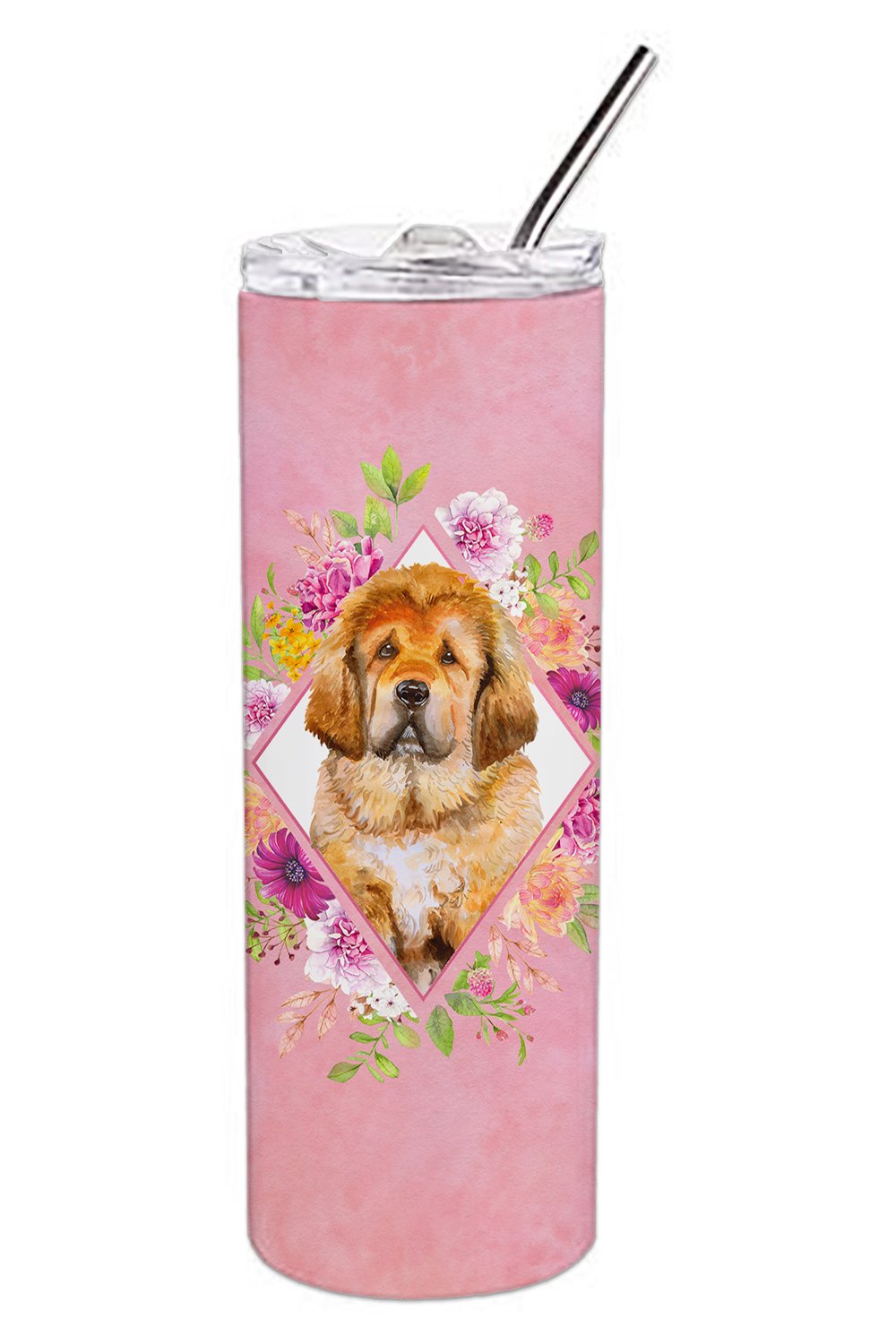 Tibetian Mastiff Puppy Pink Flowers Double Walled Stainless Steel 20 oz Skinny Tumbler CK4189TBL20 by Caroline&#39;s Treasures