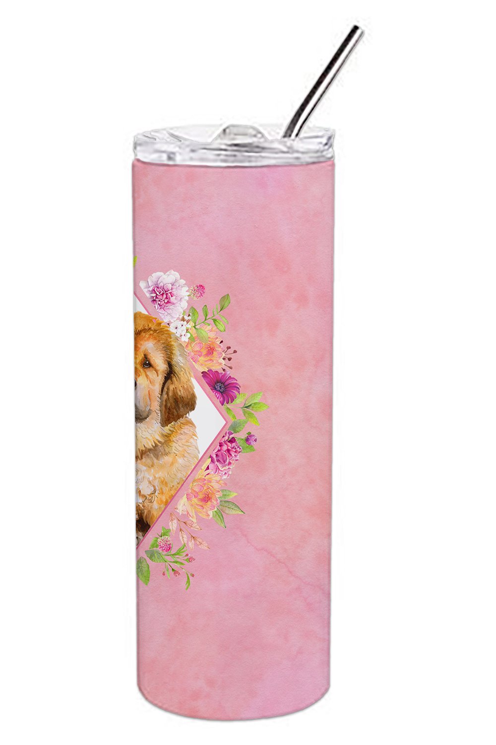 Tibetian Mastiff Puppy Pink Flowers Double Walled Stainless Steel 20 oz Skinny Tumbler CK4189TBL20 by Caroline's Treasures