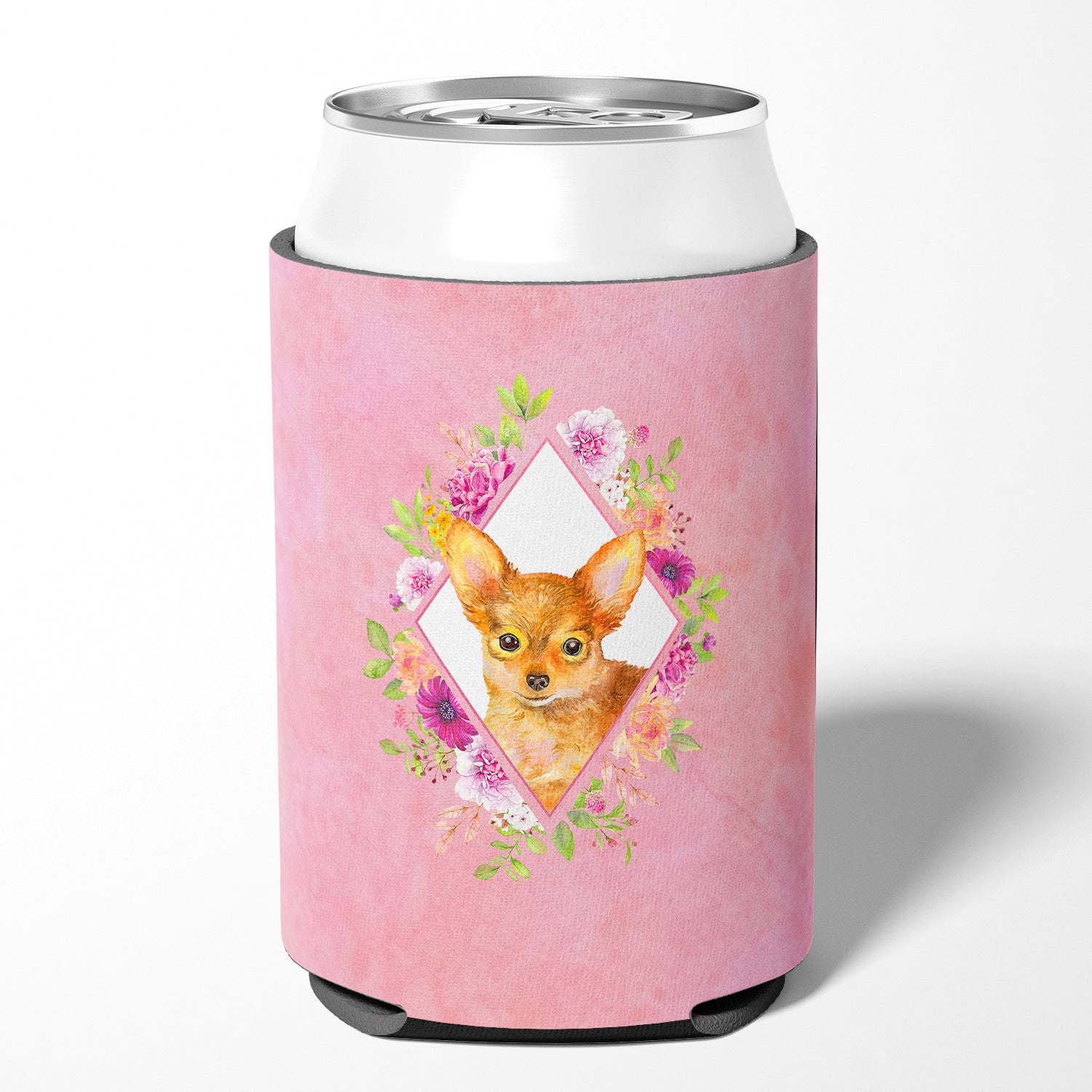 Toy Terrier Pink Flowers Can or Bottle Hugger CK4190CC  the-store.com.