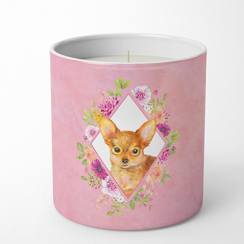 Toy Terrier Pink Flowers 10 oz Decorative Soy Candle CK4190CDL by Caroline&#39;s Treasures