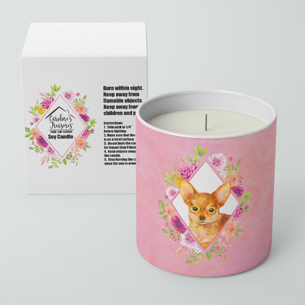 Toy Terrier Pink Flowers 10 oz Decorative Soy Candle CK4190CDL by Caroline's Treasures
