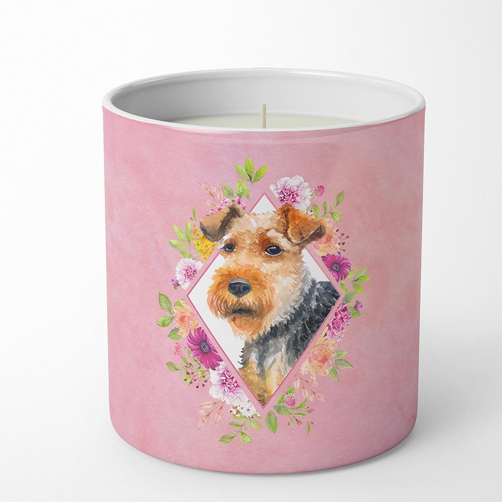 Welsh Terrier Pink Flowers 10 oz Decorative Soy Candle CK4192CDL by Caroline&#39;s Treasures