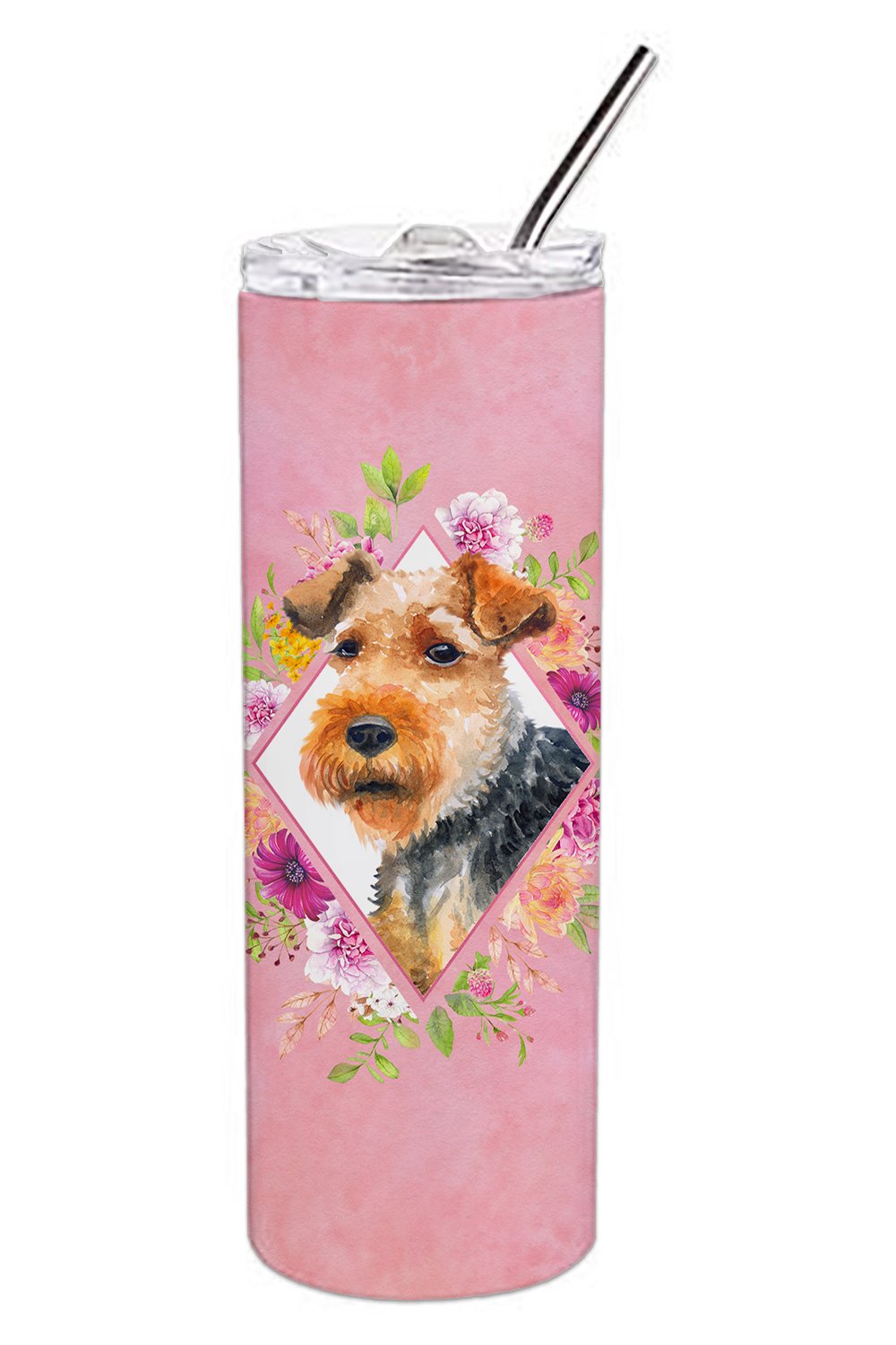Welsh Terrier Pink Flowers Double Walled Stainless Steel 20 oz Skinny Tumbler CK4192TBL20 by Caroline&#39;s Treasures