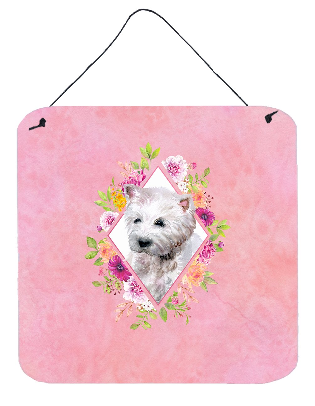 West Highland White Terrier Pink Flowers Wall or Door Hanging Prints CK4193DS66 by Caroline&#39;s Treasures