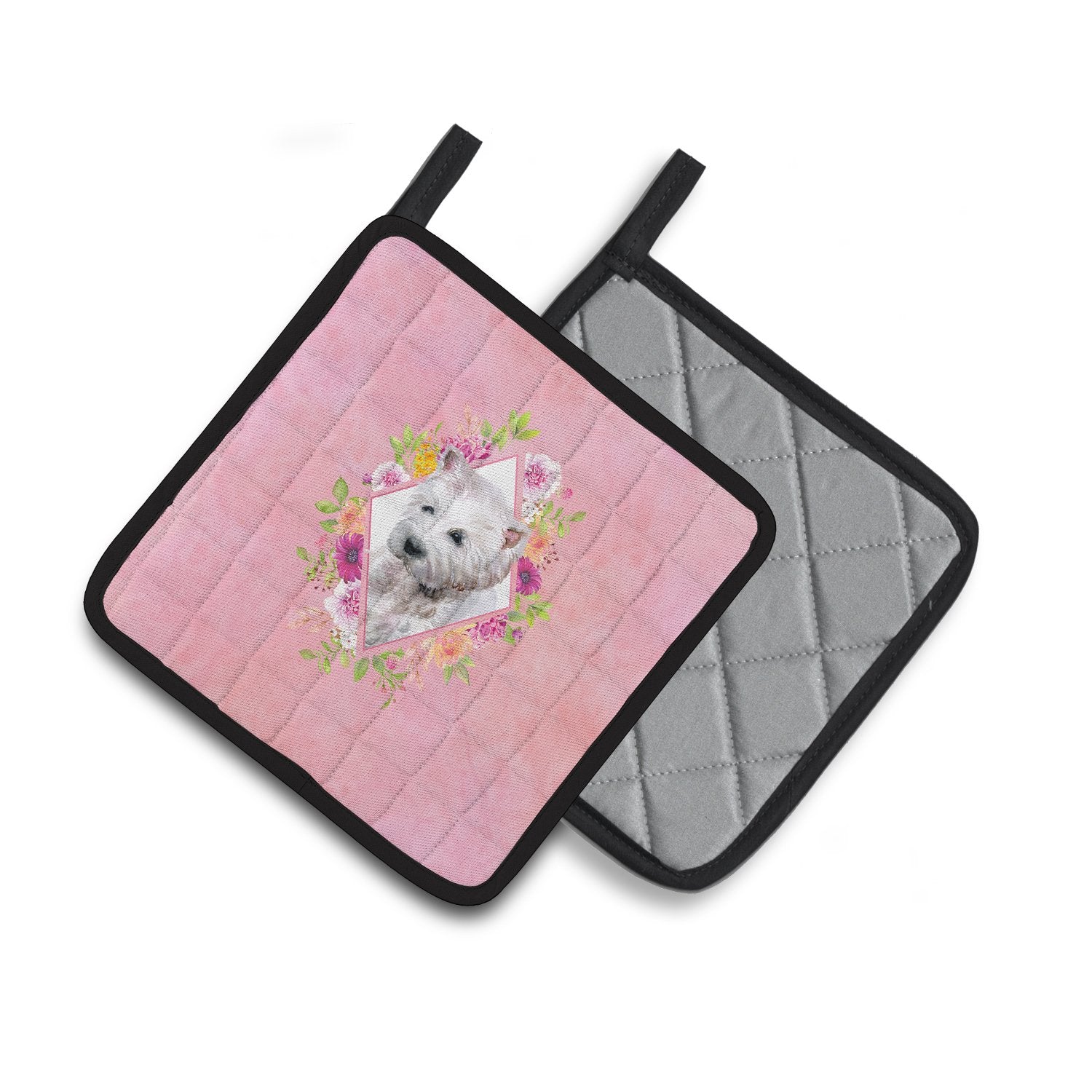West Highland White Terrier Pink Flowers Pair of Pot Holders CK4193PTHD by Caroline's Treasures