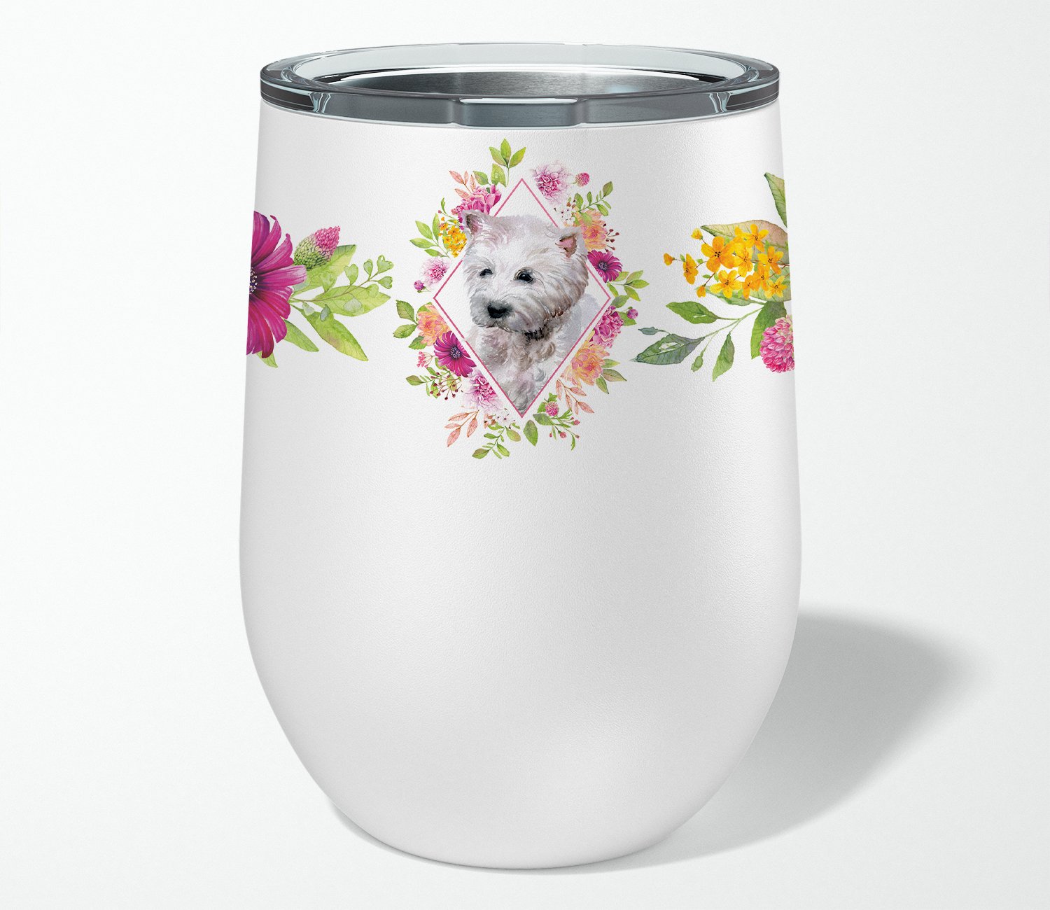 West Highland White Terrier Pink Flowers Stainless Steel 12 oz Stemless Wine Glass CK4193TBL12 by Caroline's Treasures