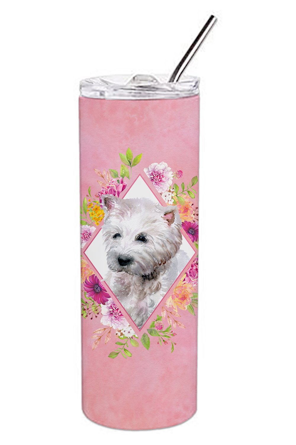 West Highland White Terrier Pink Flowers Double Walled Stainless Steel 20 oz Skinny Tumbler CK4193TBL20 by Caroline's Treasures