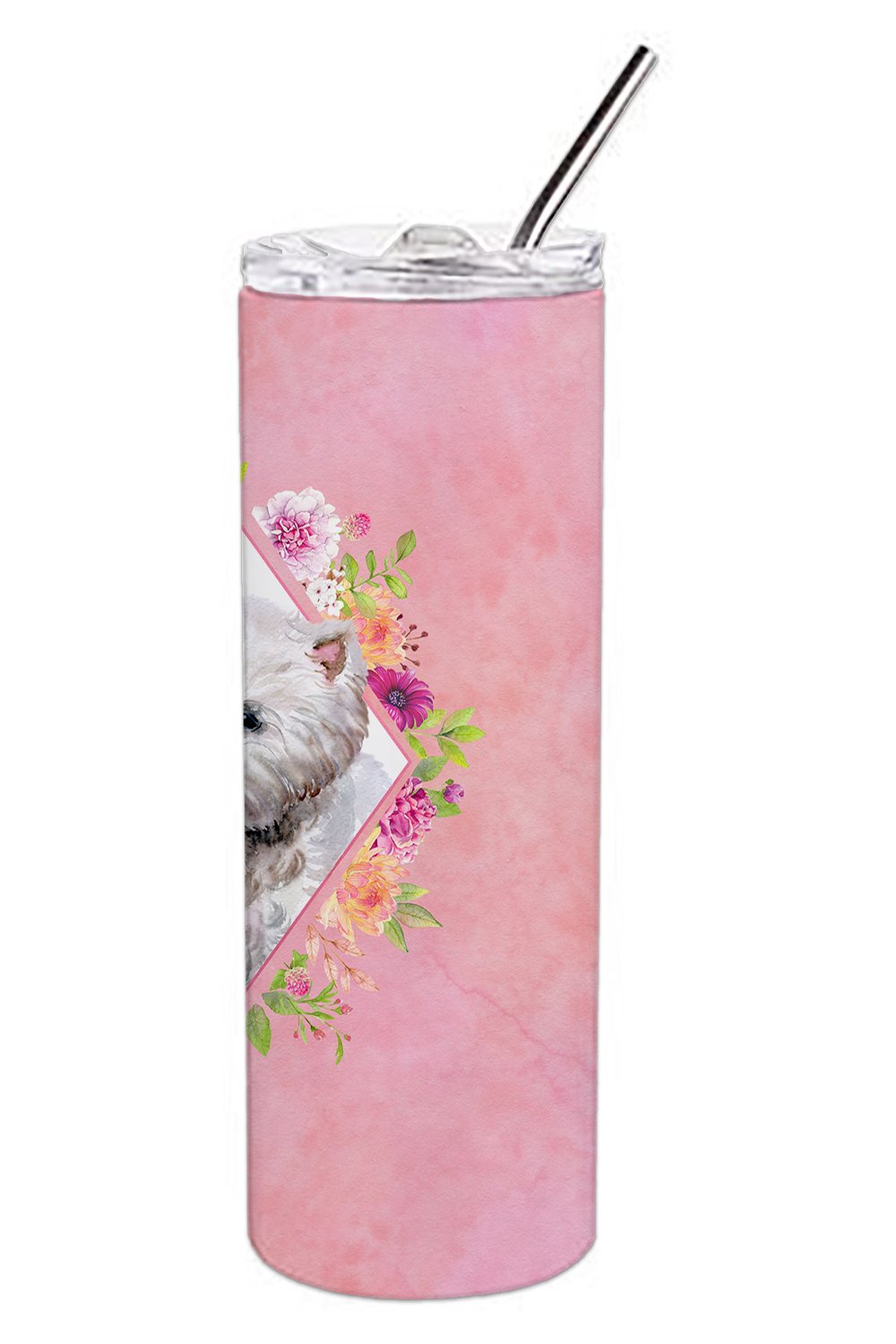 West Highland White Terrier Pink Flowers Double Walled Stainless Steel 20 oz Skinny Tumbler CK4193TBL20 by Caroline's Treasures
