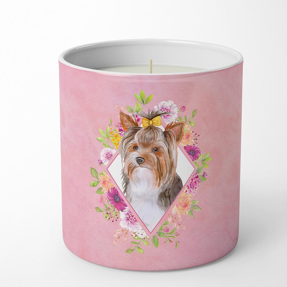 Yorkshire Terrier #1 Pink Flowers 10 oz Decorative Soy Candle CK4194CDL by Caroline&#39;s Treasures