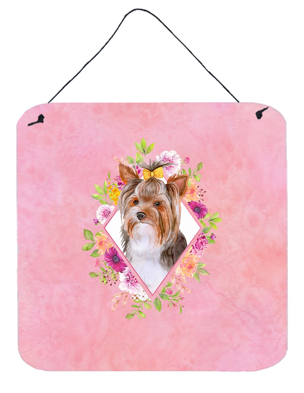 Yorkshire Terrier #1 Pink Flowers Wall or Door Hanging Prints CK4194DS66 by Caroline&#39;s Treasures