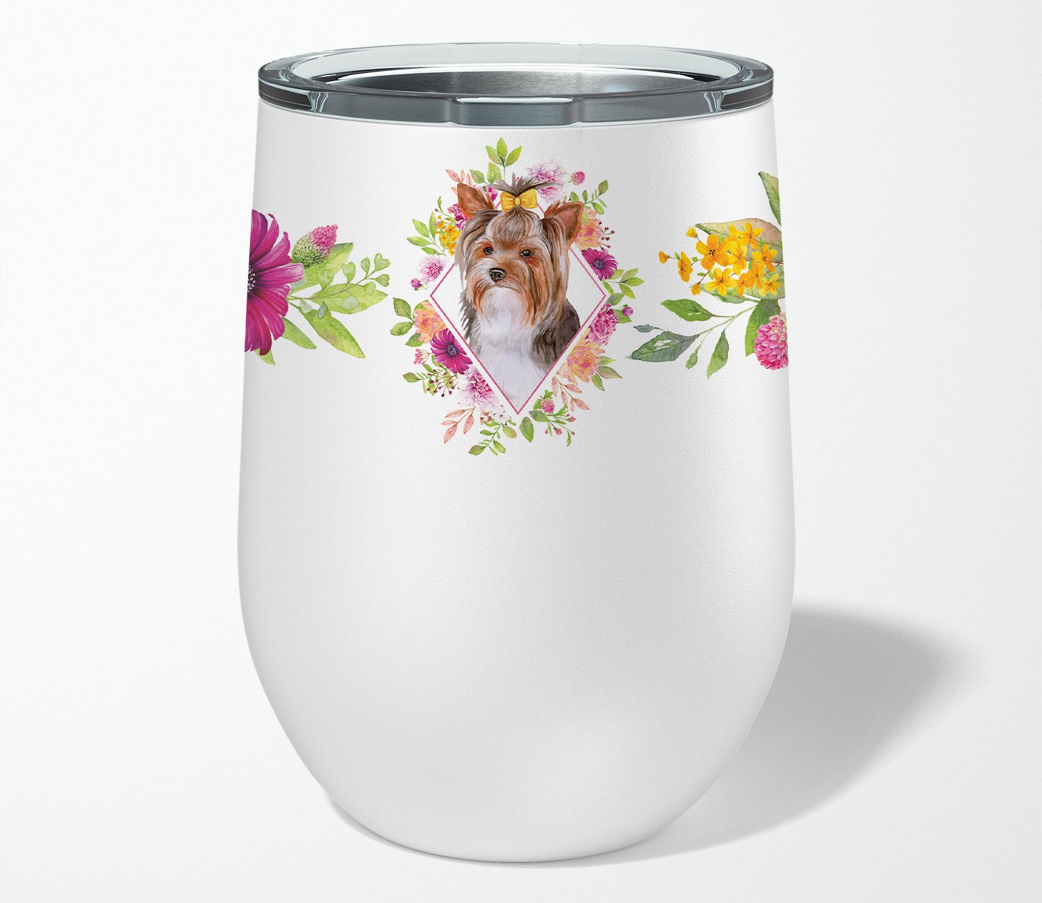 Yorkshire Terrier #1 Pink Flowers Stainless Steel 12 oz Stemless Wine Glass CK4194TBL12 by Caroline's Treasures