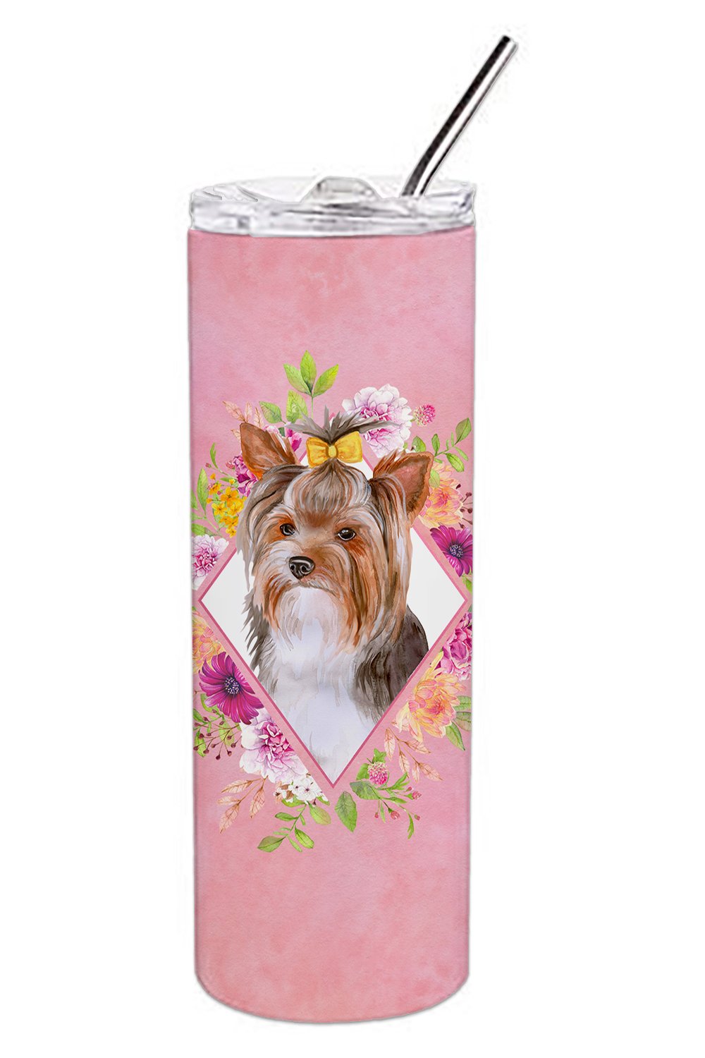 Yorkshire Terrier #1 Pink Flowers Double Walled Stainless Steel 20 oz Skinny Tumbler CK4194TBL20 by Caroline&#39;s Treasures